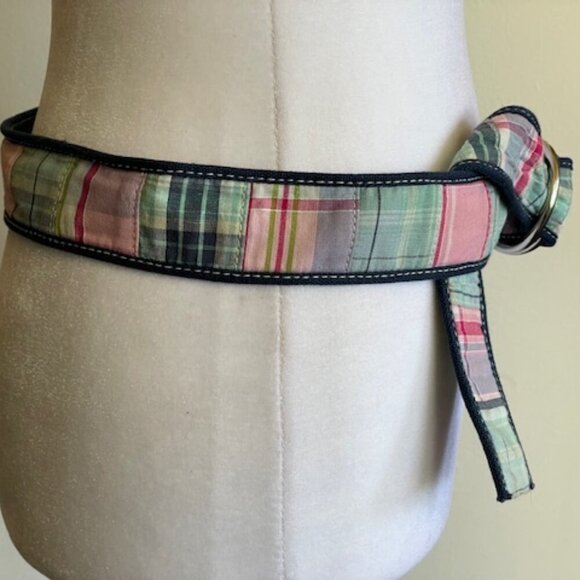 G.H. BASS Madras Patchwork Double D Ring Cotton Belt M/L - Picture 6 of 16